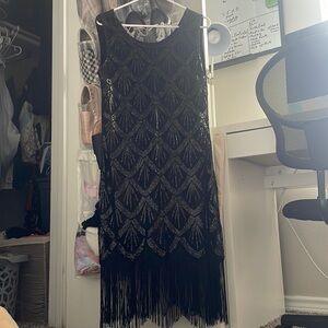 Black flapper costume dress fringe small